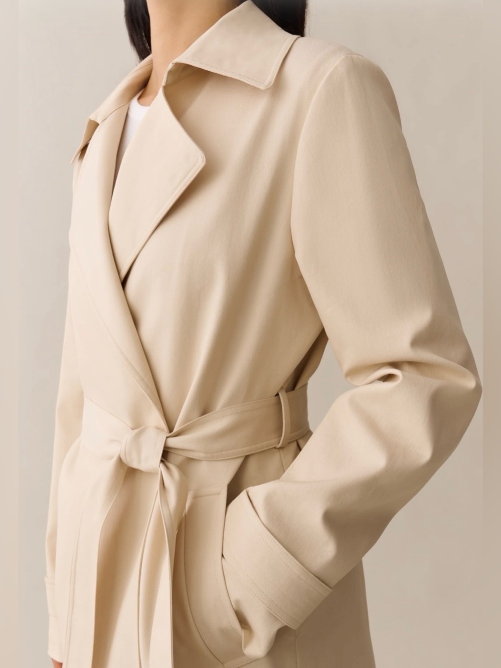 CAARA Gale Trench Coat S Beige NWT Jenni Kayne Factory Belted - Picture 6 of 7
